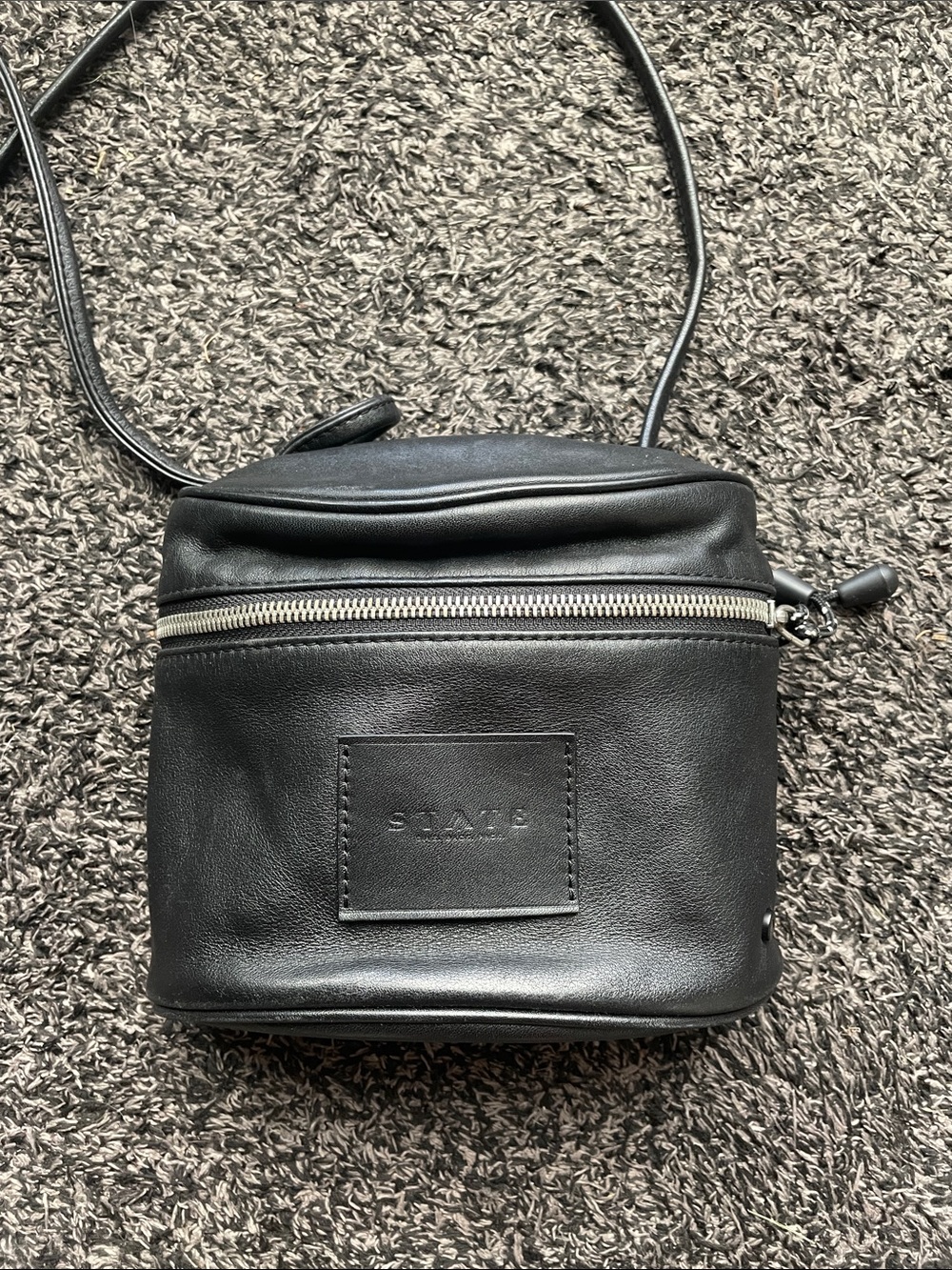 STATE Black Leather Belt Bag with Top Zip